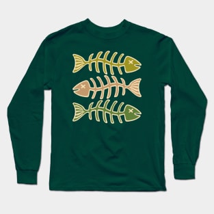 FISH BONES Eaten Food and Fishing in Olive Brown and Green - UnBlink Studio by Jackie Tahara Long Sleeve T-Shirt